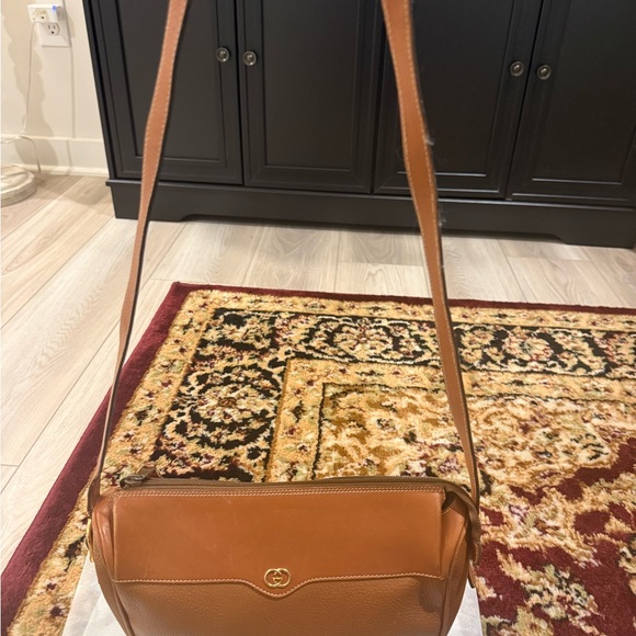 Vintage Gucci Brown Leather GG Logo Shoulder Bag Suede Interior Italy - Picture 5 of 10